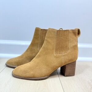 Madewell Suede Ankle Boots Women's 8.5 Tan Brown Block Heel Pull-On Chelsea Styl